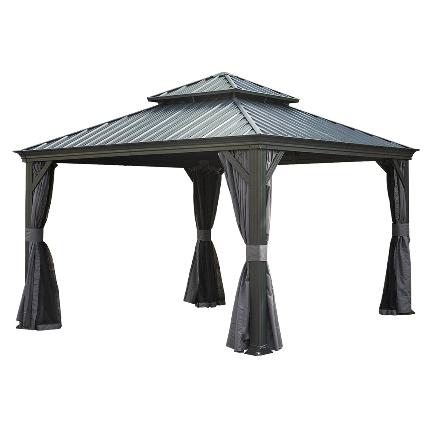 12'x12' Hardtop Gazebo Canopy with Galvanized Steel Double Roof