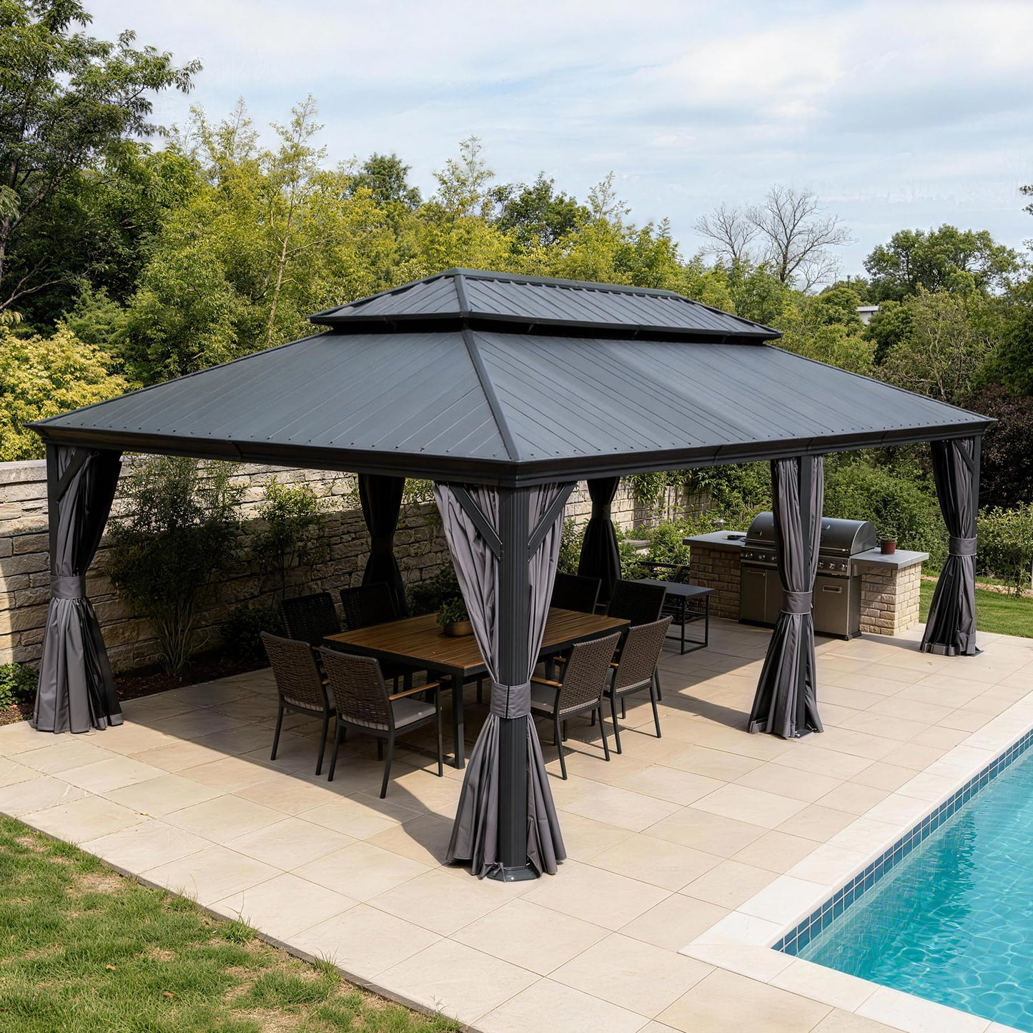 14'x24' Hardtop Gazebo with Resin Roof and Metal Frame