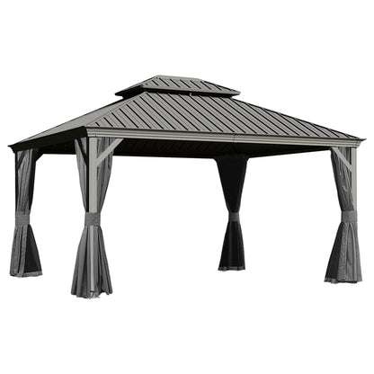 13x15FT Outdoor Hardtop Gazebo with Galvanized Steel Double Roof
