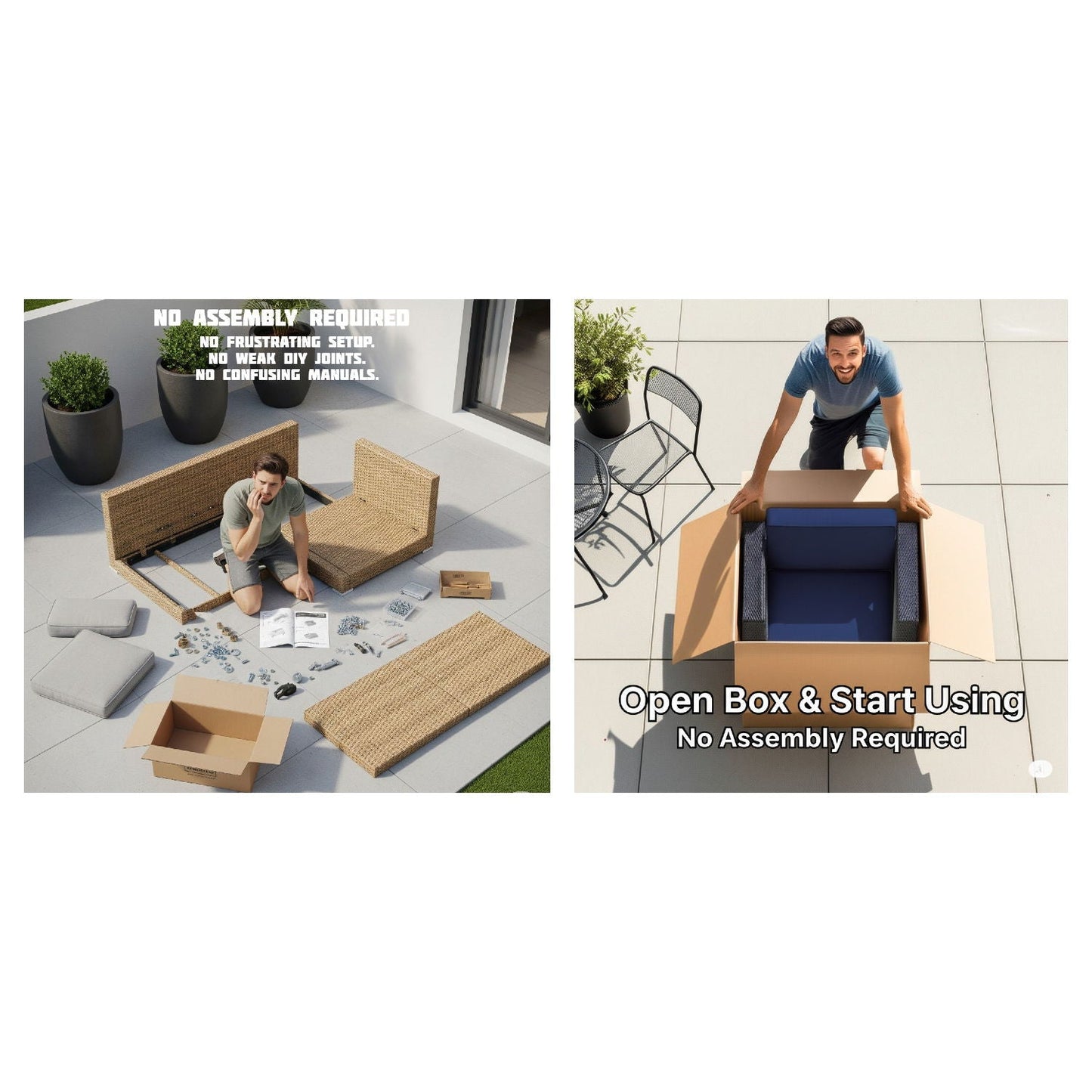 All Weather 4 Person Patio Sofa Set With Fire Pit And Side Table Rustproof - Brown