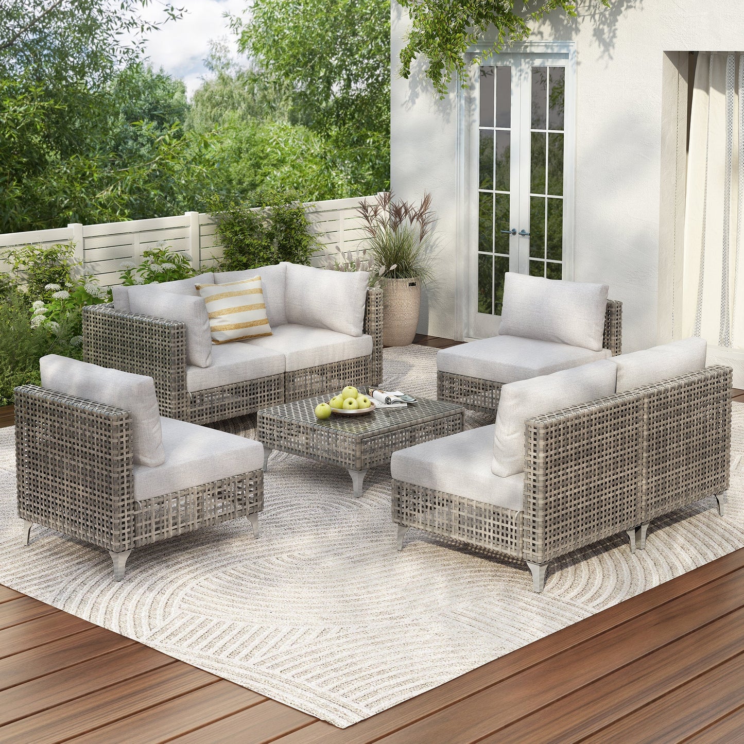 K&K Patio 8-Piece Patio Furniture Set with 43" Fire Pit Table