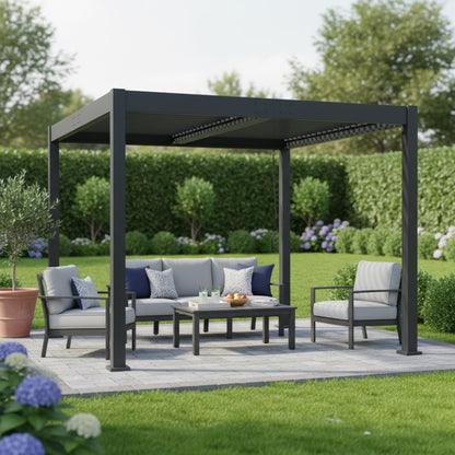 Byron Black Outdoor Pergola Aluminum with Adjustable Louvered Roof