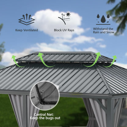 11x13FT Outdoor Gazebo with Galvanized Steel Double Roof