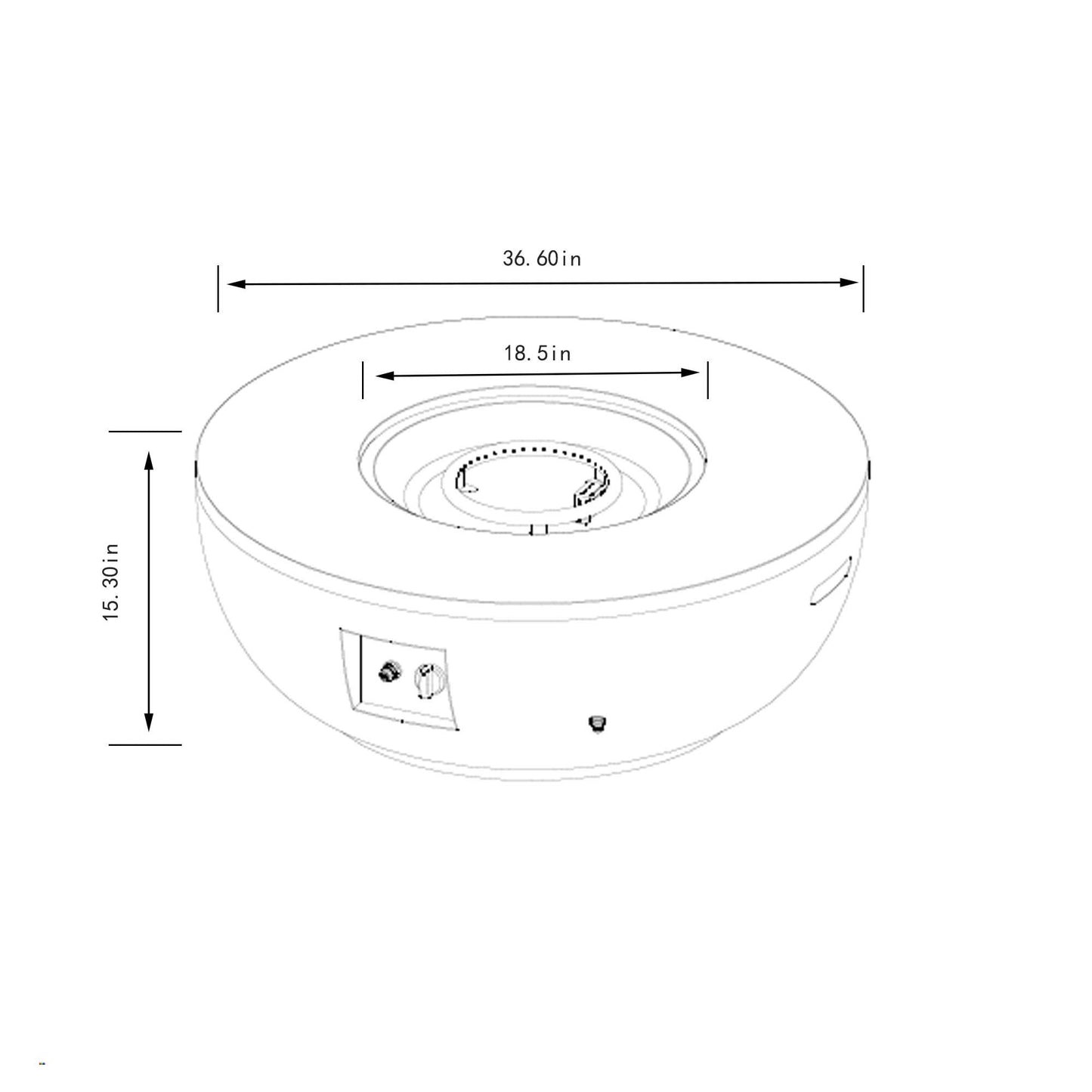 36 Inch Round Propane Gas Fire Pit Table 50000 BTU, Grey Steel