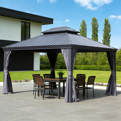 13x15FT Outdoor Hardtop Gazebo with Galvanized Steel Double Roof