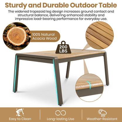 6-Piece Outdoor Patio Furniture Set with Steel Frame Sofa & Acacia Wood Table