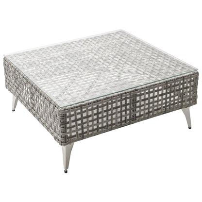 Outdoor Patio Set with Fire Pit Table Rattan Gray 8 Piece 60000 BTU