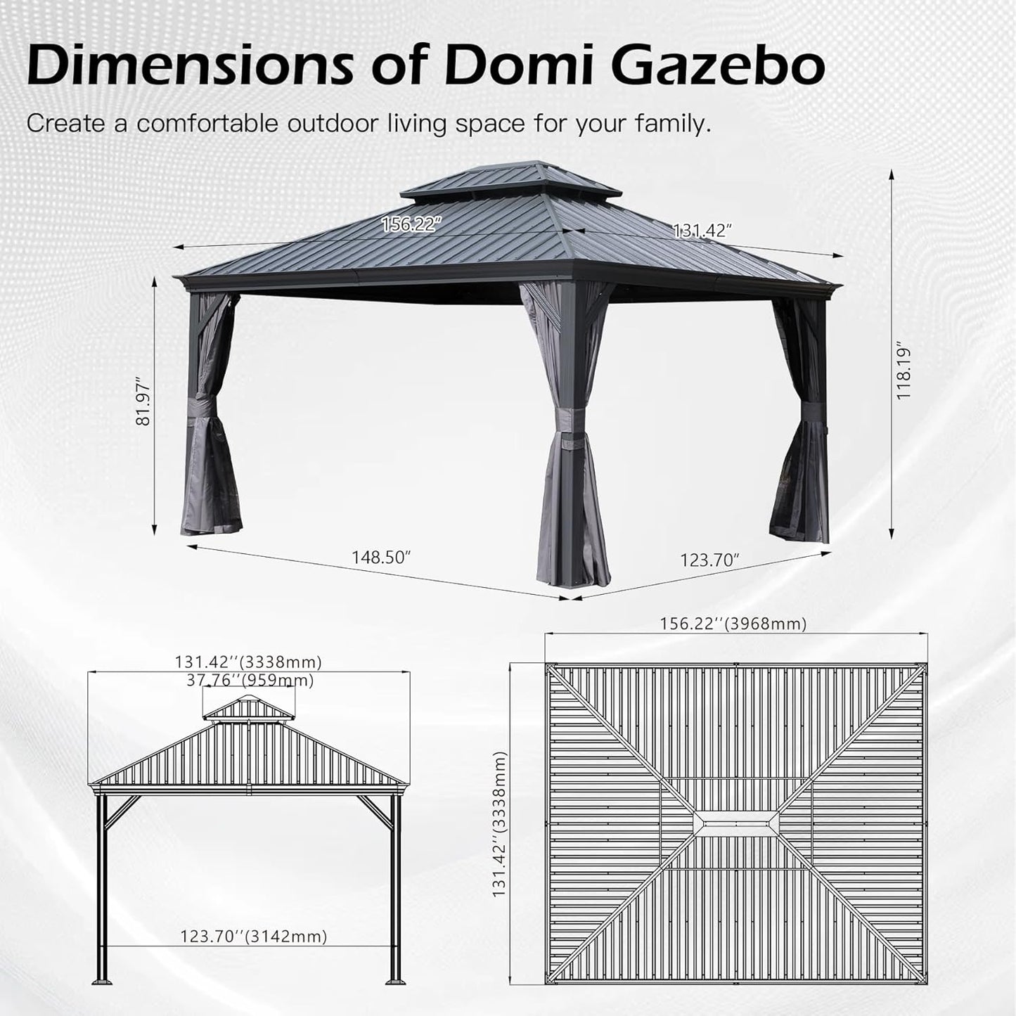 11x13FT Outdoor Gazebo with Galvanized Steel Double Roof