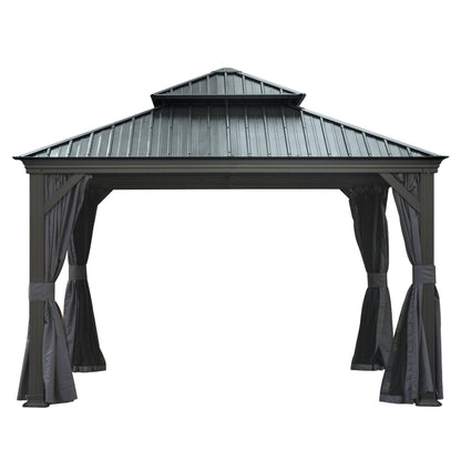 12'x12' Hardtop Gazebo Canopy with Galvanized Steel Double Roof