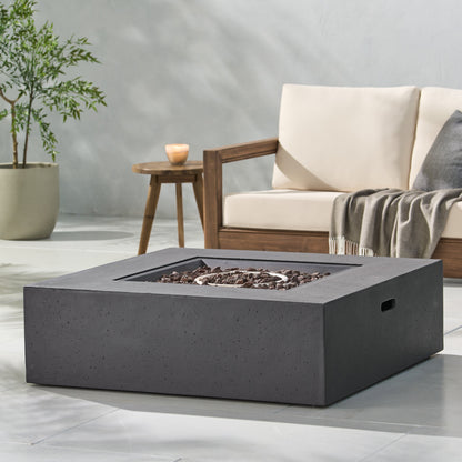 Modern 50,000 BTU Square MgO Fire Table with Propane Tank in Dark Grey