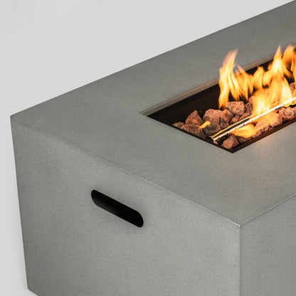 Propane Gas Fire Pit Table, 50000 Btu Rectangular With Glass Wind Guard For Outside - Gray