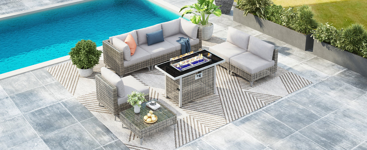 K&K Patio 8-Piece Patio Furniture Set with 43" Fire Pit Table