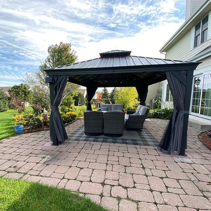 12'x12' Hardtop Gazebo Canopy with Galvanized Steel Double Roof