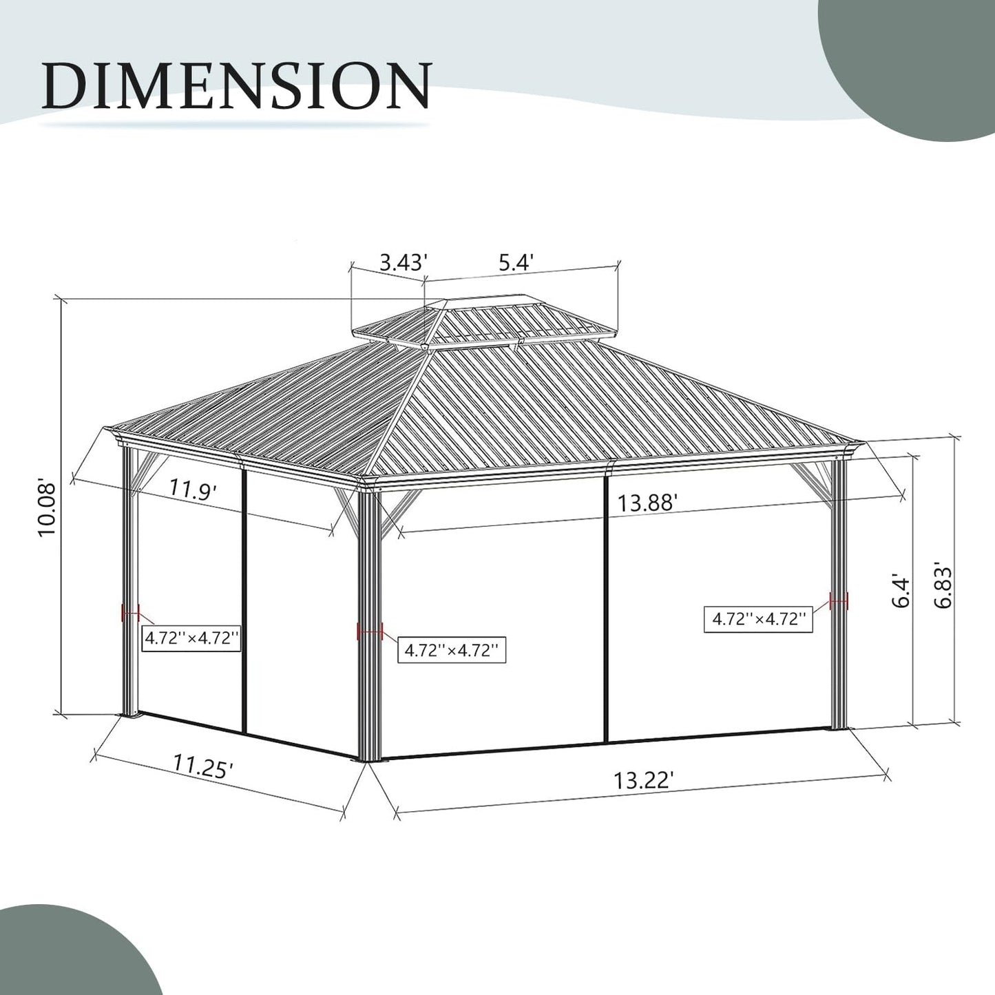 12' x 14' Hardtop Aluminum Outdoor Gazebo