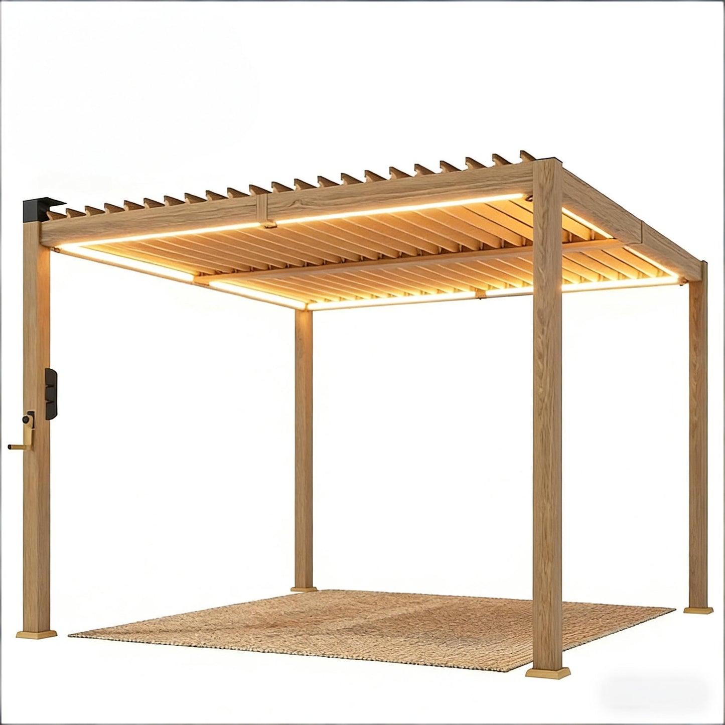 Pergola Louvered Metal Brown 9.8x9.8ft Solar LED Drainage