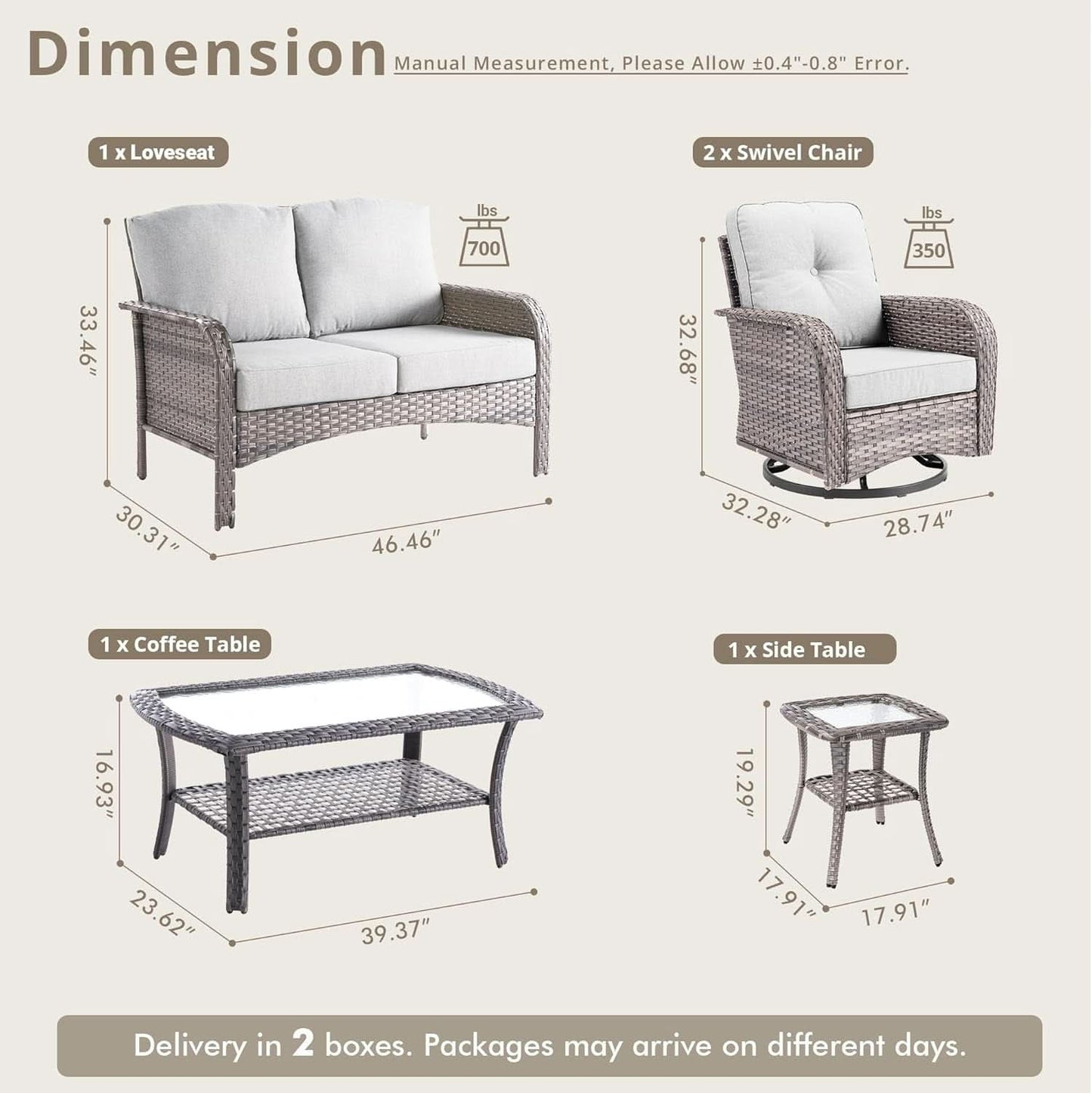 5 Piece Outdoor Patio Furniture Set With Swivel Rocker Chairs Light Gray
