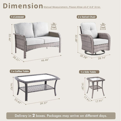 5 Piece Outdoor Patio Furniture Set With Swivel Rocker Chairs Light Gray