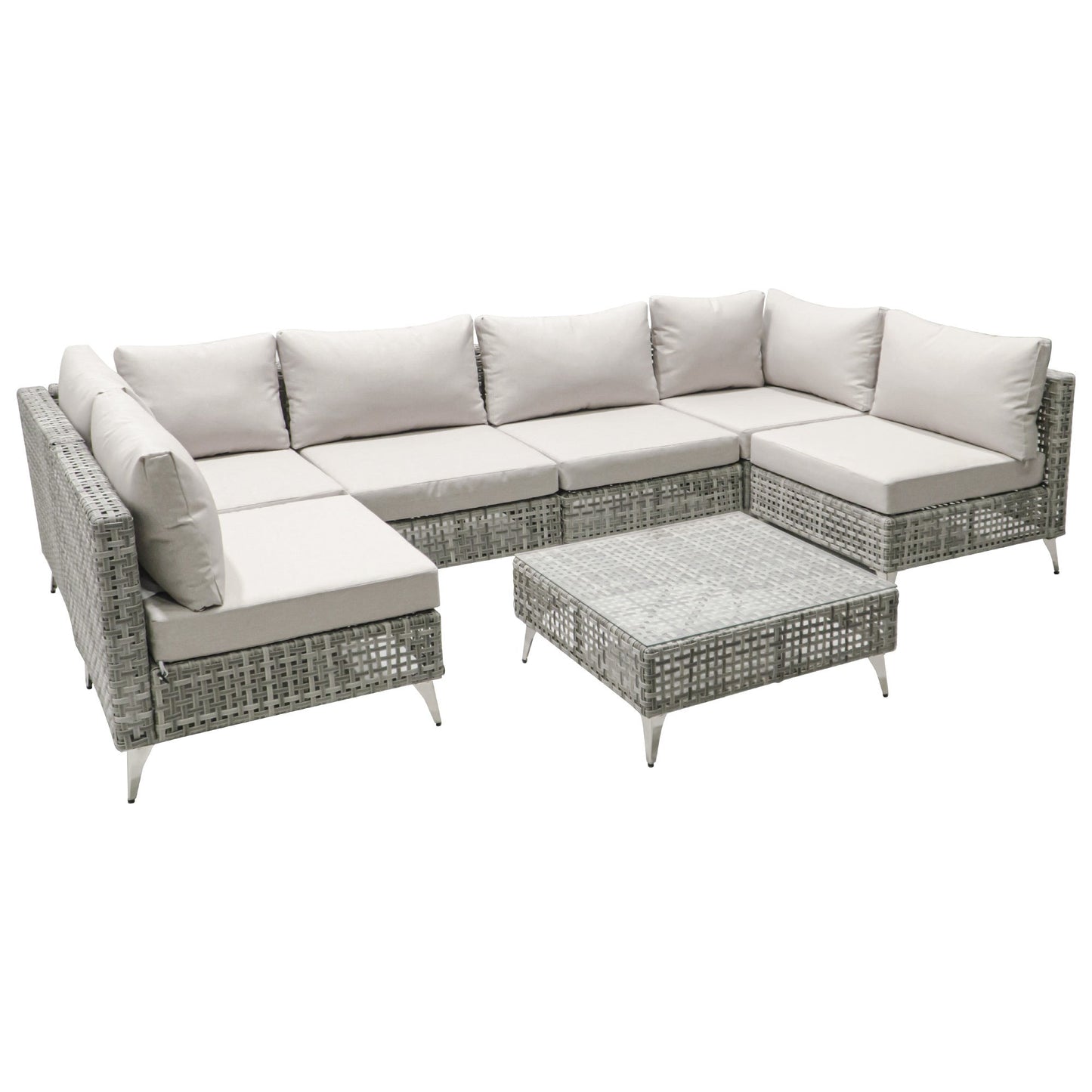 Outdoor Patio Set with Fire Pit Table Rattan Gray 8 Piece 60000 BTU