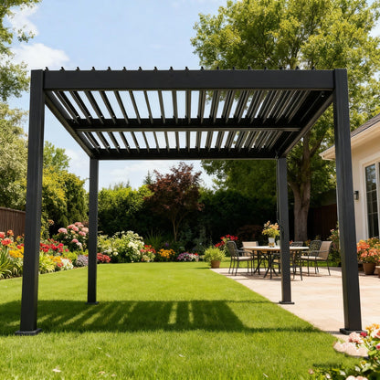 Byron Black Outdoor Pergola Aluminum with Adjustable Louvered Roof