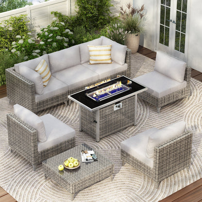 K&K Patio 8-Piece Patio Furniture Set with 43" Fire Pit Table