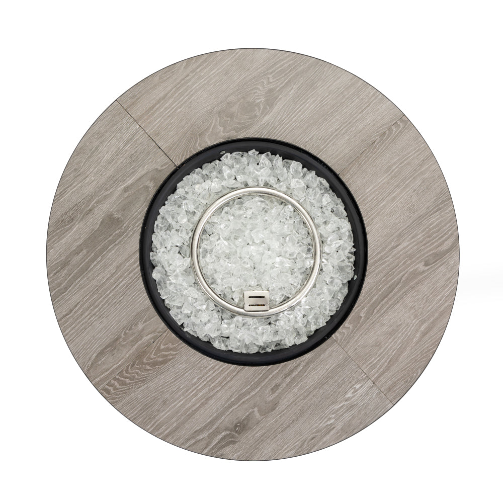 30" Propane Fire Pit Table | 50,000 BTU Round Steel Fire Table with Wood-Grain Ceramic Top & Rain Cover — Black