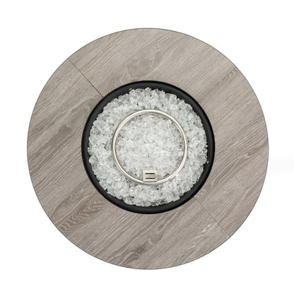 30" Propane Fire Pit Table | 50,000 BTU Round Steel Fire Table with Wood-Grain Ceramic Top & Rain Cover — Black