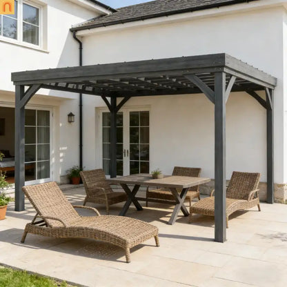 Pergola Wood Gray Open Roof Vine Garden 11.9x9.8ft