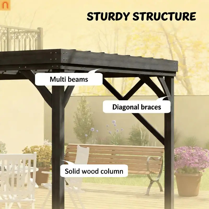 Pergola Wood Gray Open Roof Vine Garden 11.9x9.8ft
