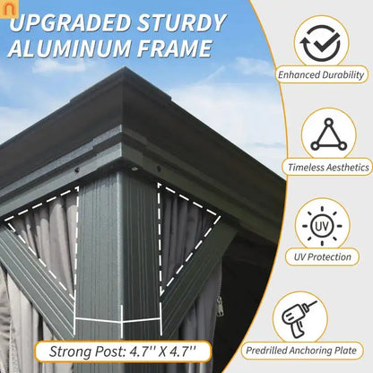 Hardtop Gazebo Aluminum Gray 10x14ft Galvanized Steel with Curtains
