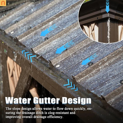 Hardtop Gazebo Metal Brown 13x13 ft Galvanized Roof Netting Curtains