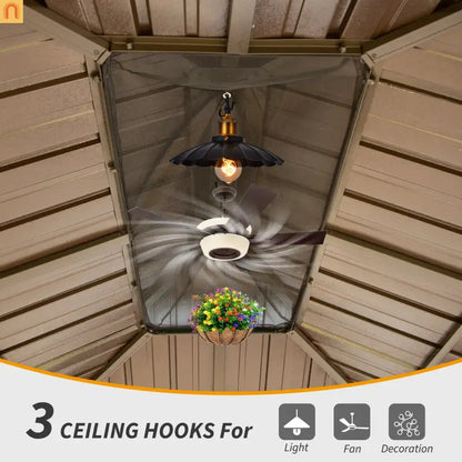 Hardtop Gazebo Aluminum Brown 8x10ft Steel Double Roof Curtains