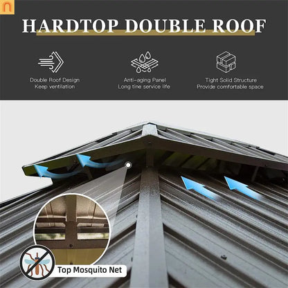 Hardtop Gazebo Aluminum Wood-Look Yellow-Brown 10x12ft