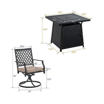 Sophia & William Outdoor Gas Fire Pit Table Set W/ Cushioned Swivel Dining Chairs, 5PCS (SAK63872)